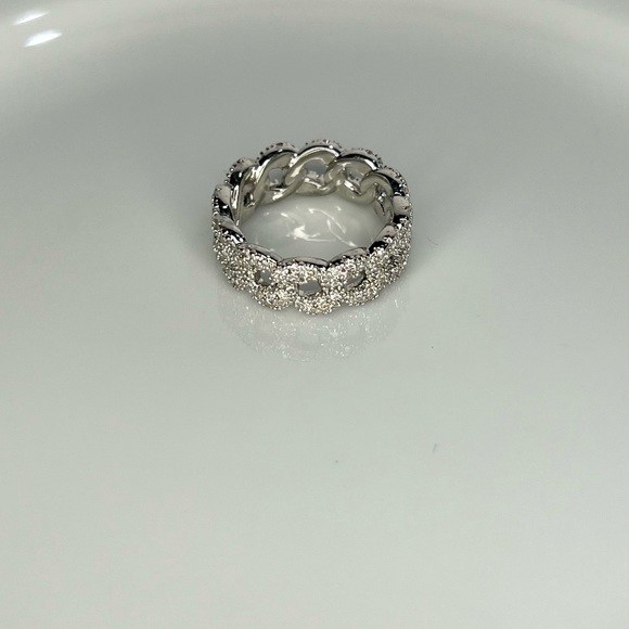 Silver filled micro cz link chain ring - Picture 1 of 4